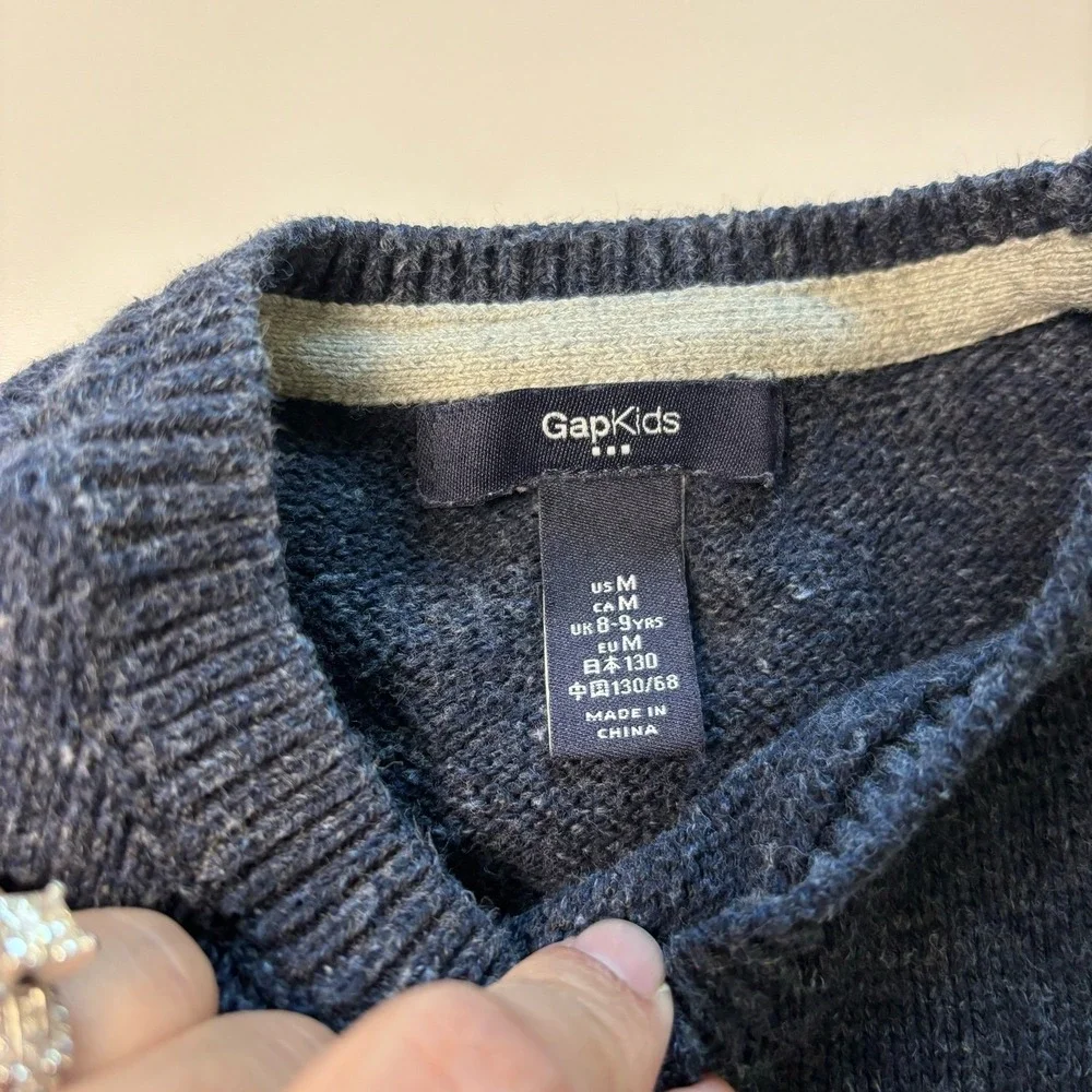 Gap‎ Boys Medium Knit Sweater Navy Blue Bear Pullover Cozy